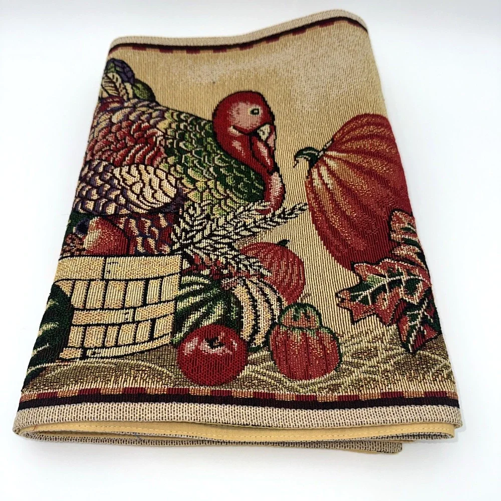 Thanksgiving Tapestry Table Runner 72 x 13 Turkey Pumpkin Fall Harvest Decor